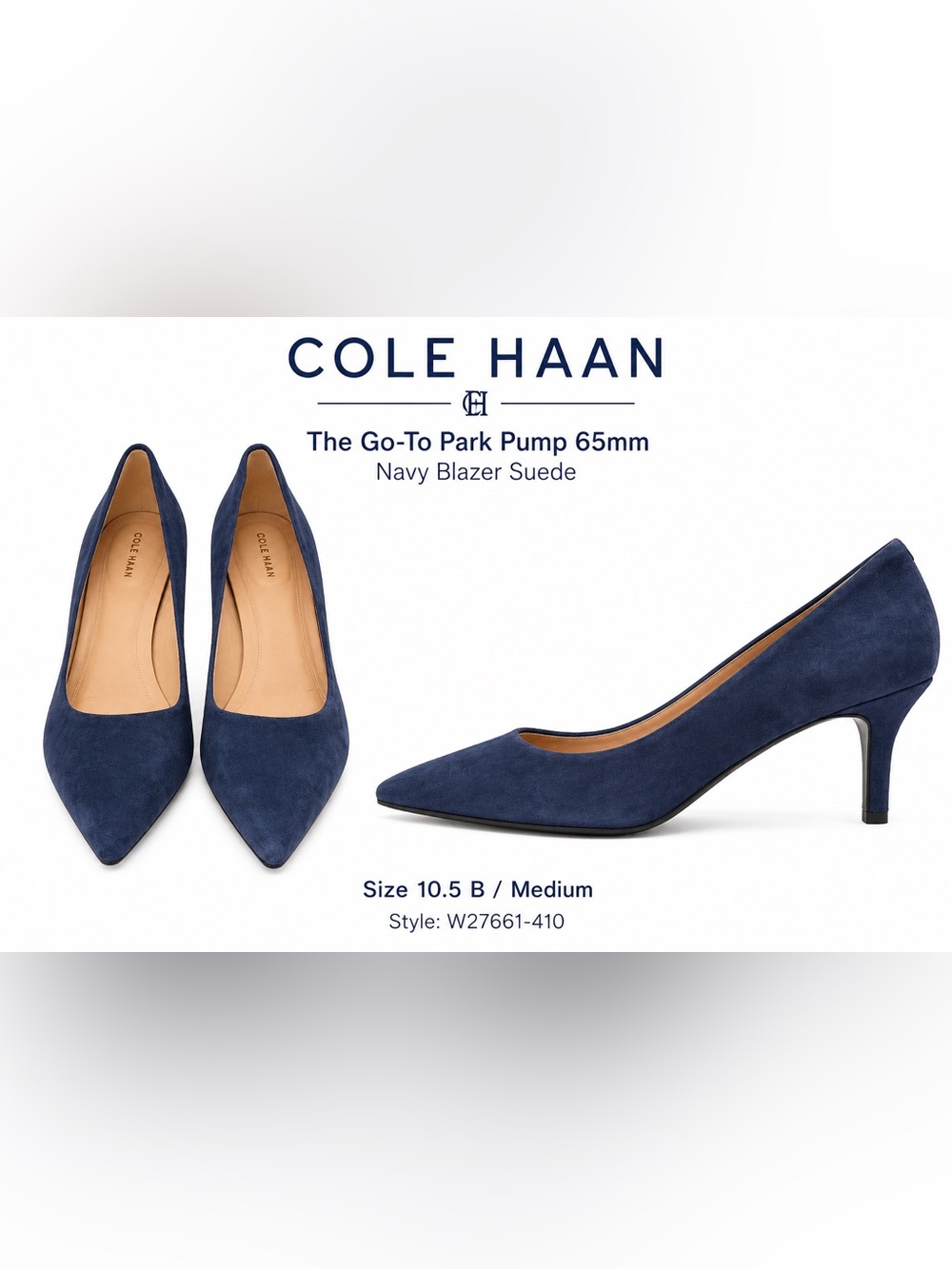 Cole Haan The Go-To Park Pump Navy  Suede Comfort Heels Quiet Luxury – Size 10.5
